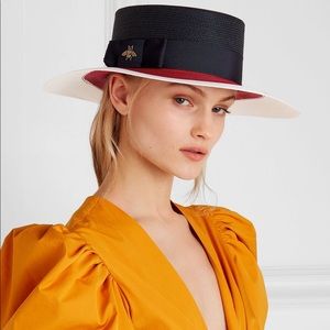 Gucci Embellished grosgrain-trimmed straw hat